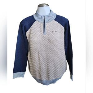 DKNY Zip-Up Sweater in Navy and Beige